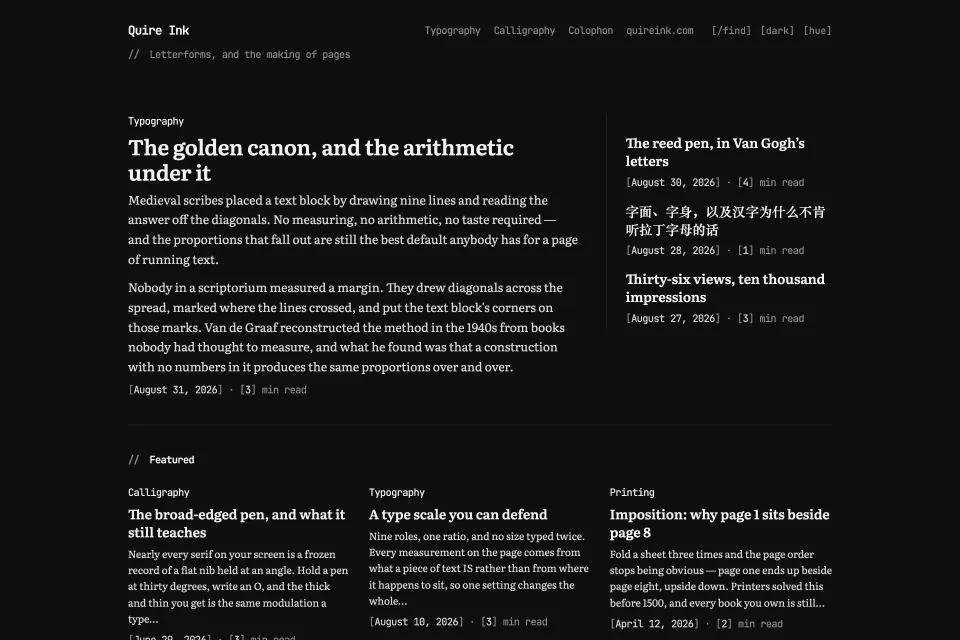 The same front page in dark mode
