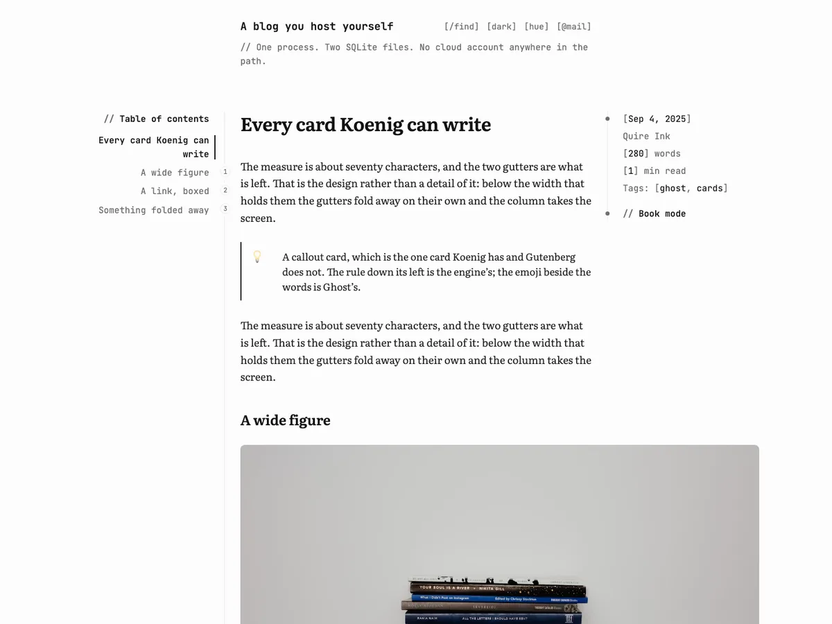 An article using Koenig cards: a callout with an emoji beside its text and a rule down its left, under the article's own contents rail