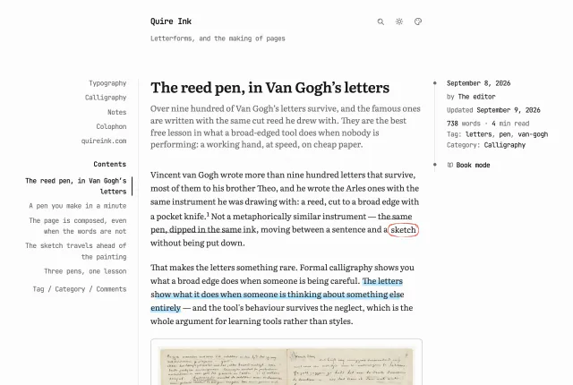 The plain look: the post with a contents rail on the left and its facts on the right, and nothing else on the page