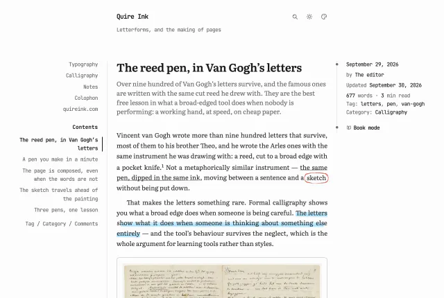 The plain look: the post with a contents rail on the left and its facts on the right, and nothing else on the page