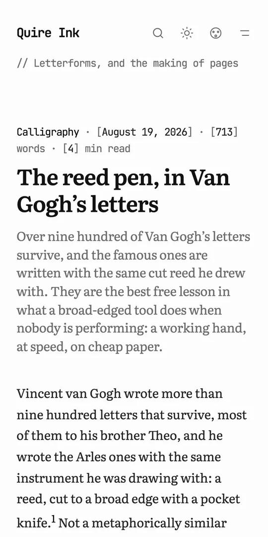 A post open on a phone: one column, the reading face, the same page