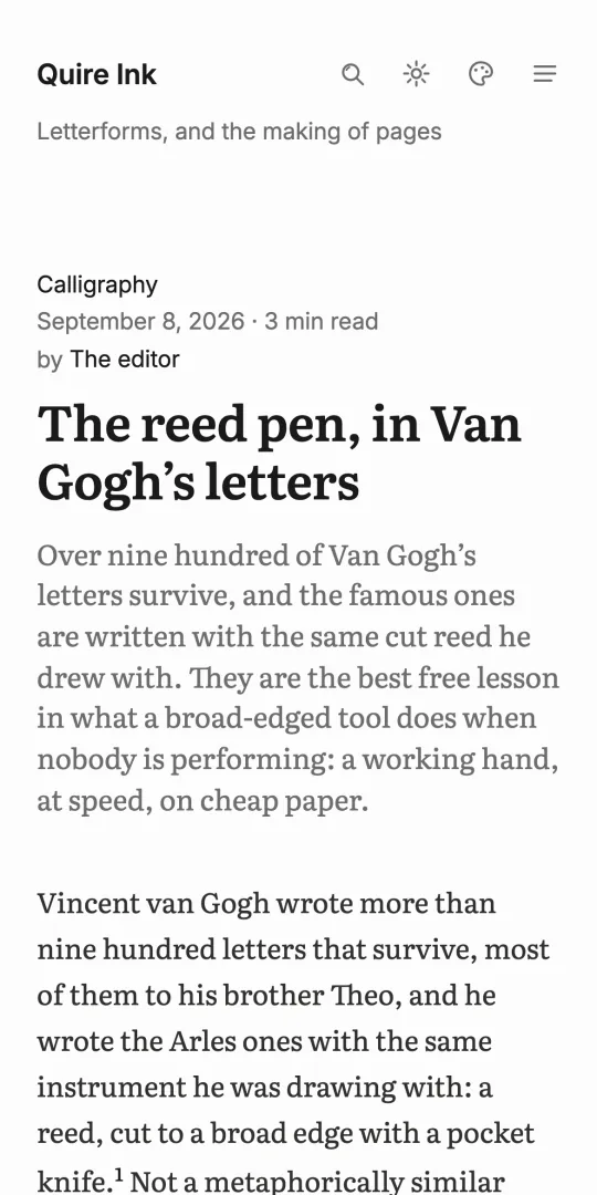 A post open on a phone: one column, the reading face, the same page