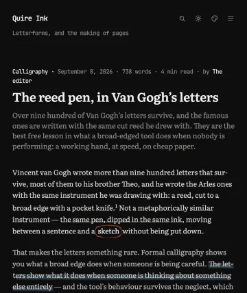 The mono palette in dark: black ground, white ink
